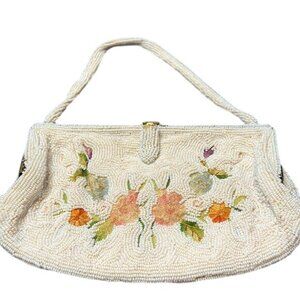 Vintage Delill Beaded Floral Clutch Handbag Made In Belgium